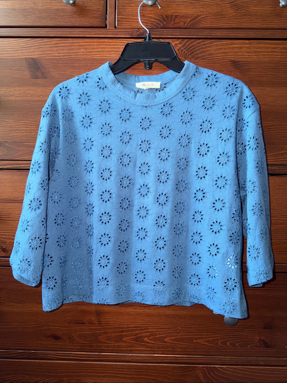 NEW Madewell Embroidered Wide-Sleeve Boxy Tee in Sun-faded Blue